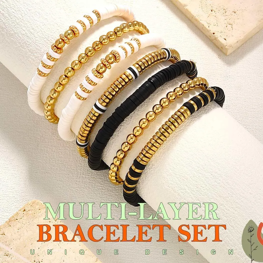 JEWEKY Mama Bracelets Gold Beaded Mother's Day Stackable Bracelet Set Boho Stretch Bracelets for Women