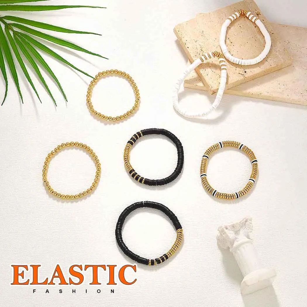 JEWEKY Mama Bracelets Gold Beaded Mother's Day Stackable Bracelet Set Boho Stretch Bracelets for Women