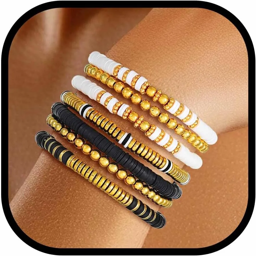 JEWEKY Mama Bracelets Gold Beaded Mother's Day Stackable Bracelet Set Boho Stretch Bracelets for Women