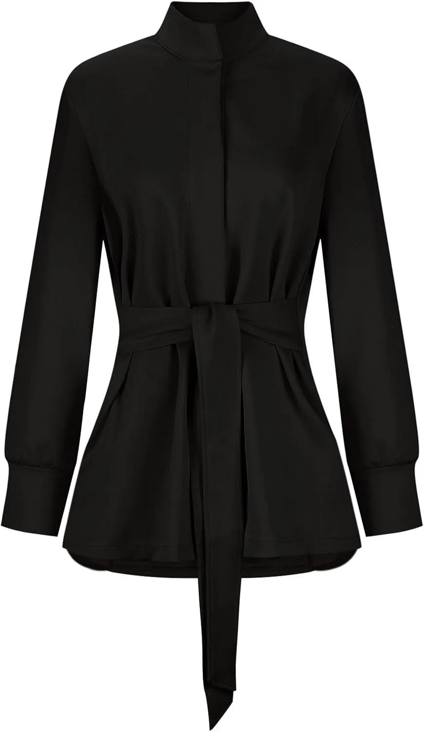 jsaierl Jackets for Women Belted Casual Long Sleeve Wrap Trench Coat 2024 Fall Trendy Button Up Lapel Dressy Outerwear