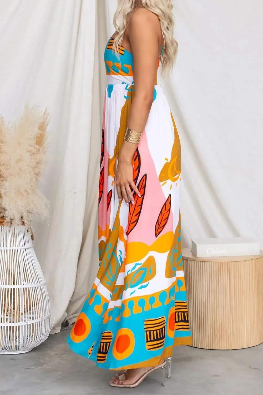 Juakoso Women Spaghetti Strap Maxi Dress Summer Sleeveless Flowy Long Dress Y2k Floral Print Vacation Beach Sundress
