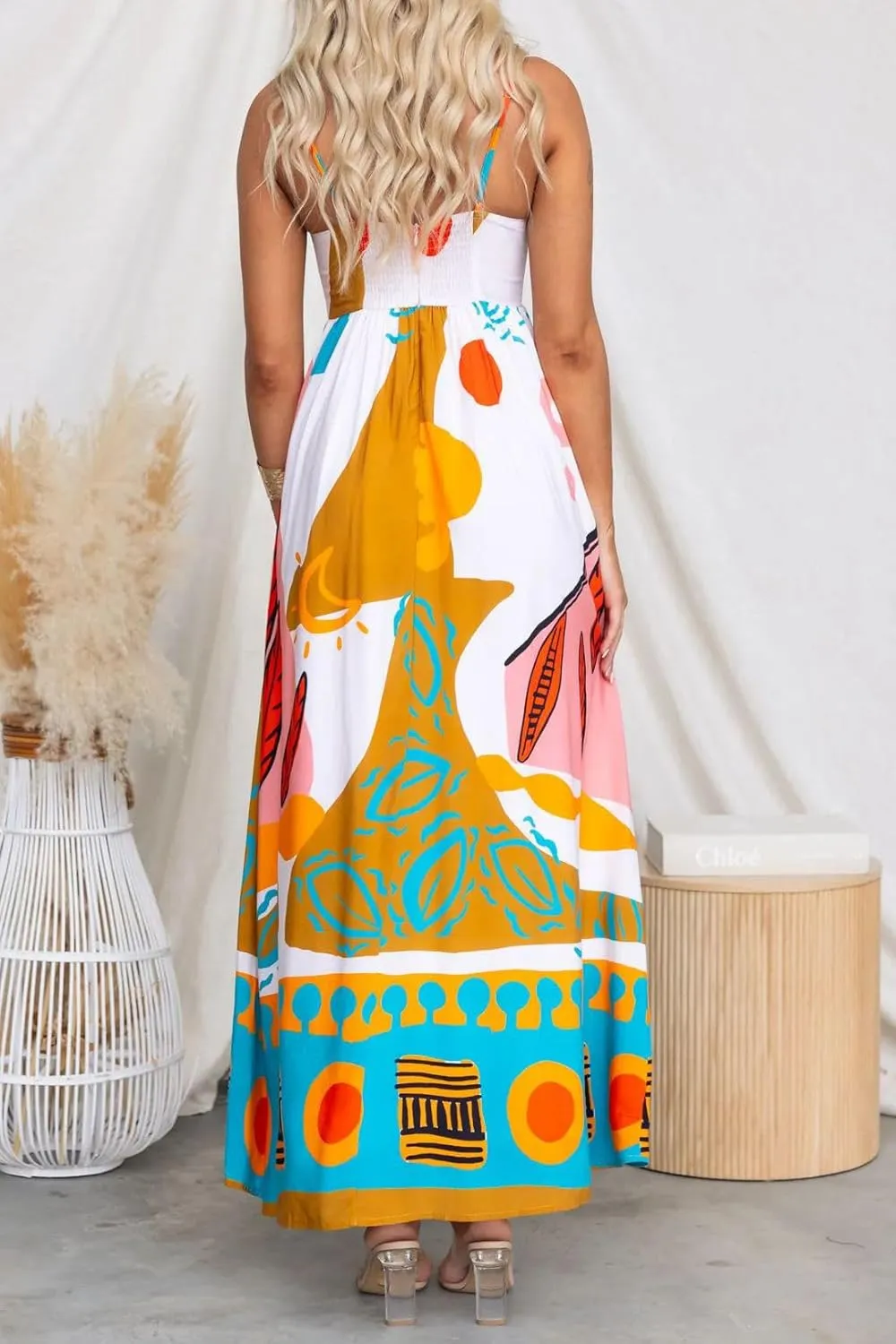 Juakoso Women Spaghetti Strap Maxi Dress Summer Sleeveless Flowy Long Dress Y2k Floral Print Vacation Beach Sundress