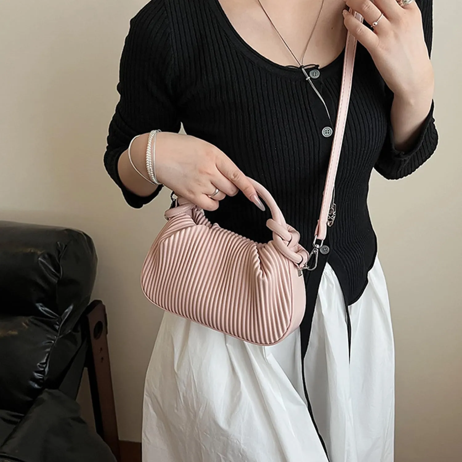 JYG Women's Mini Purse Lightweight Cute Satchel Handbag Striped PU Leather Crossbody Bag with Magnetic Closure