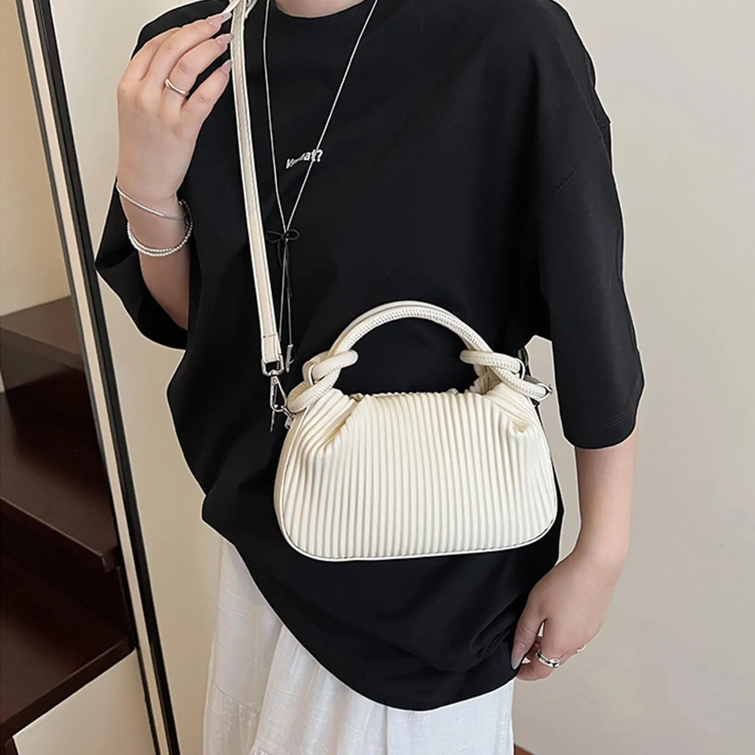 JYG Women's Mini Purse Lightweight Cute Satchel Handbag Striped PU Leather Crossbody Bag with Magnetic Closure