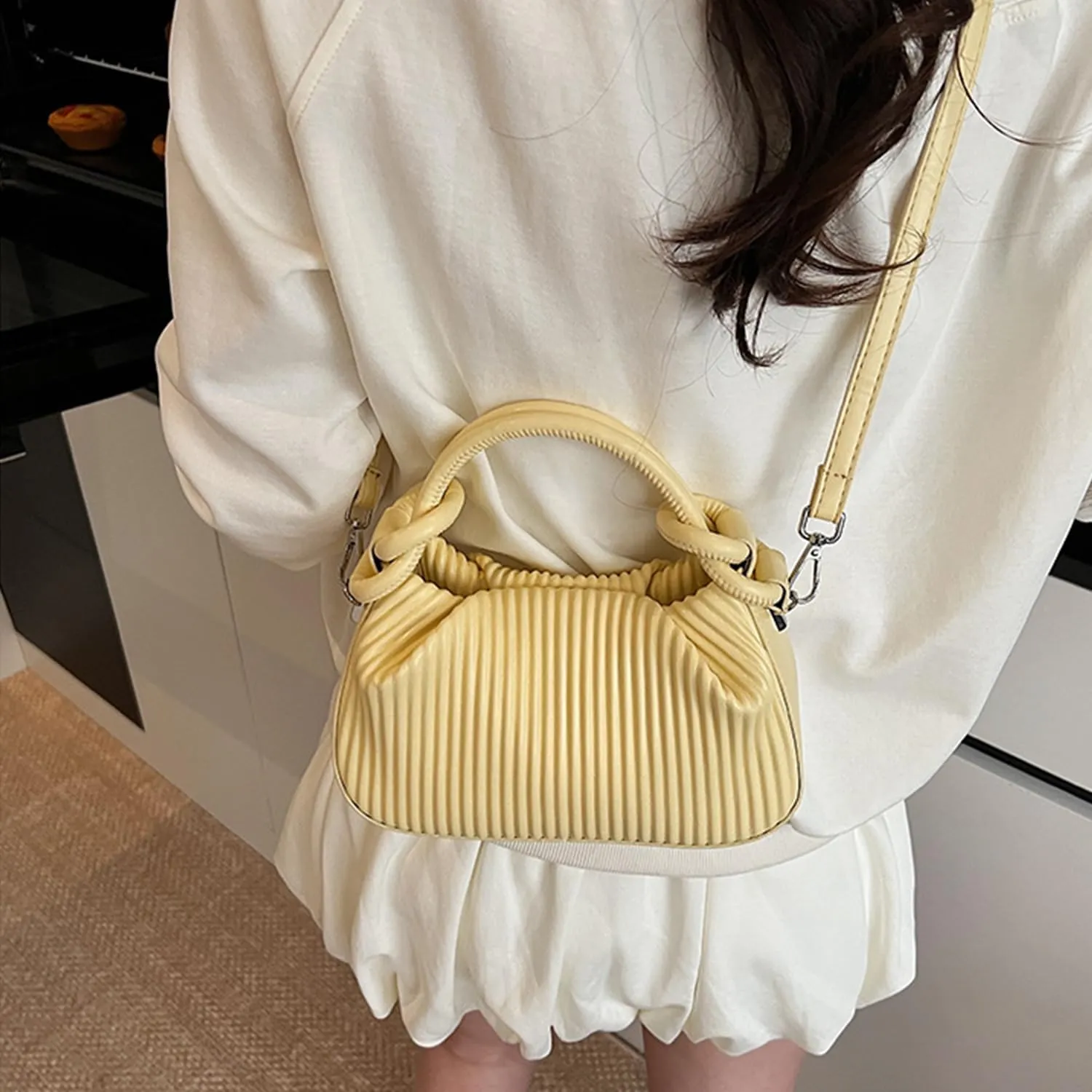 JYG Women's Mini Purse Lightweight Cute Satchel Handbag Striped PU Leather Crossbody Bag with Magnetic Closure