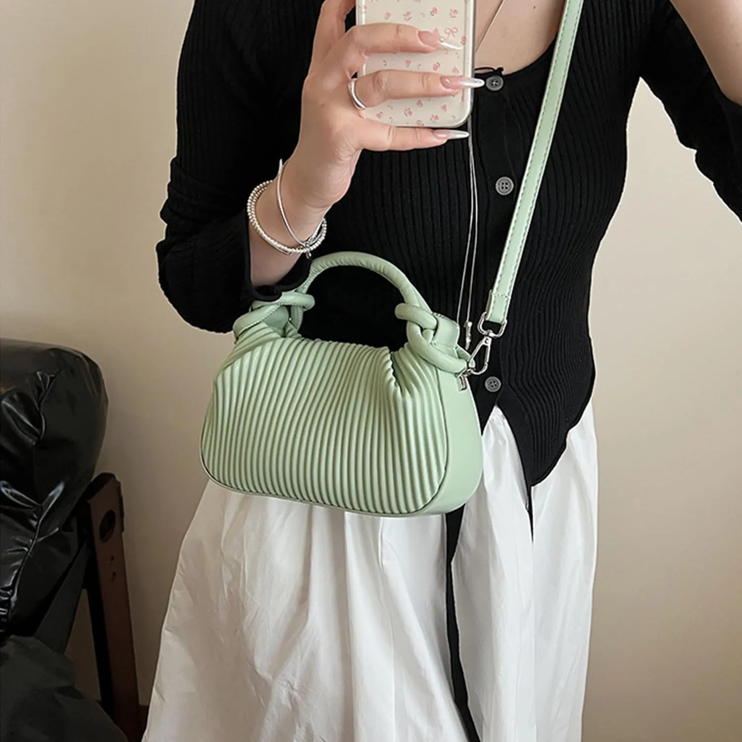 JYG Women's Mini Purse Lightweight Cute Satchel Handbag Striped PU Leather Crossbody Bag with Magnetic Closure