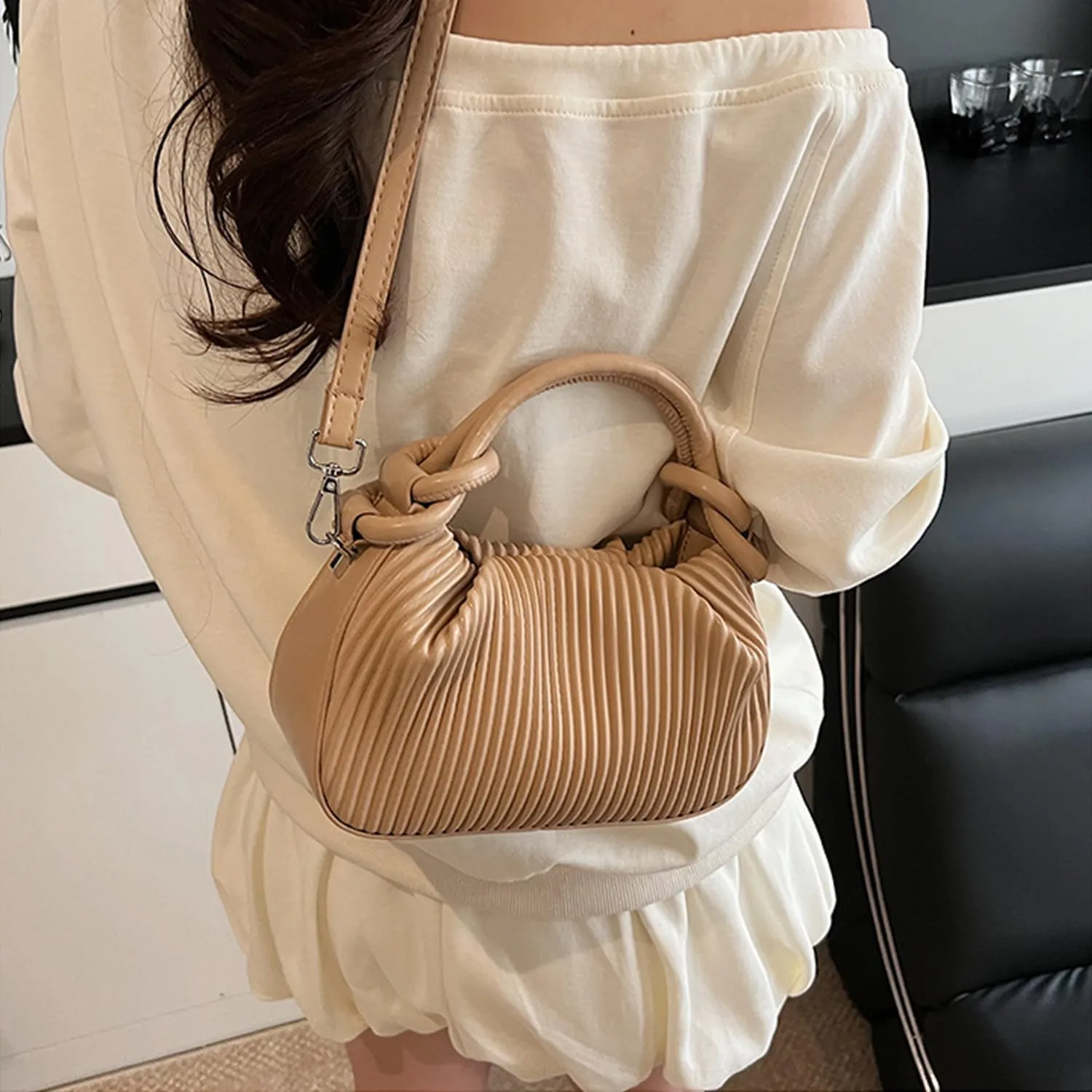 JYG Women's Mini Purse Lightweight Cute Satchel Handbag Striped PU Leather Crossbody Bag with Magnetic Closure