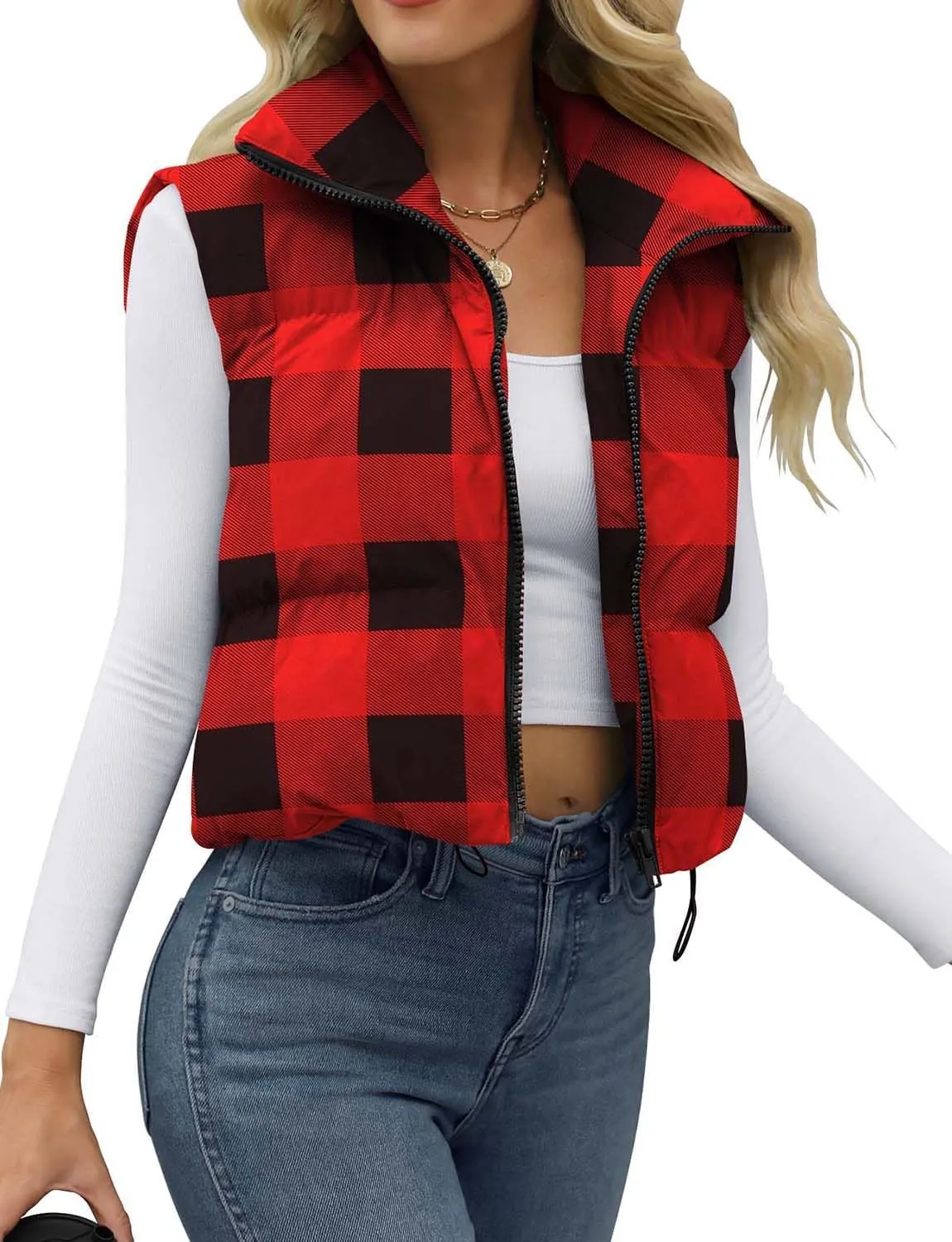 JZC Women's Crop Puffer Vest Lightweight Sleeveless Jacket 2024 Fashion Winter Outerwear Padded Gilet