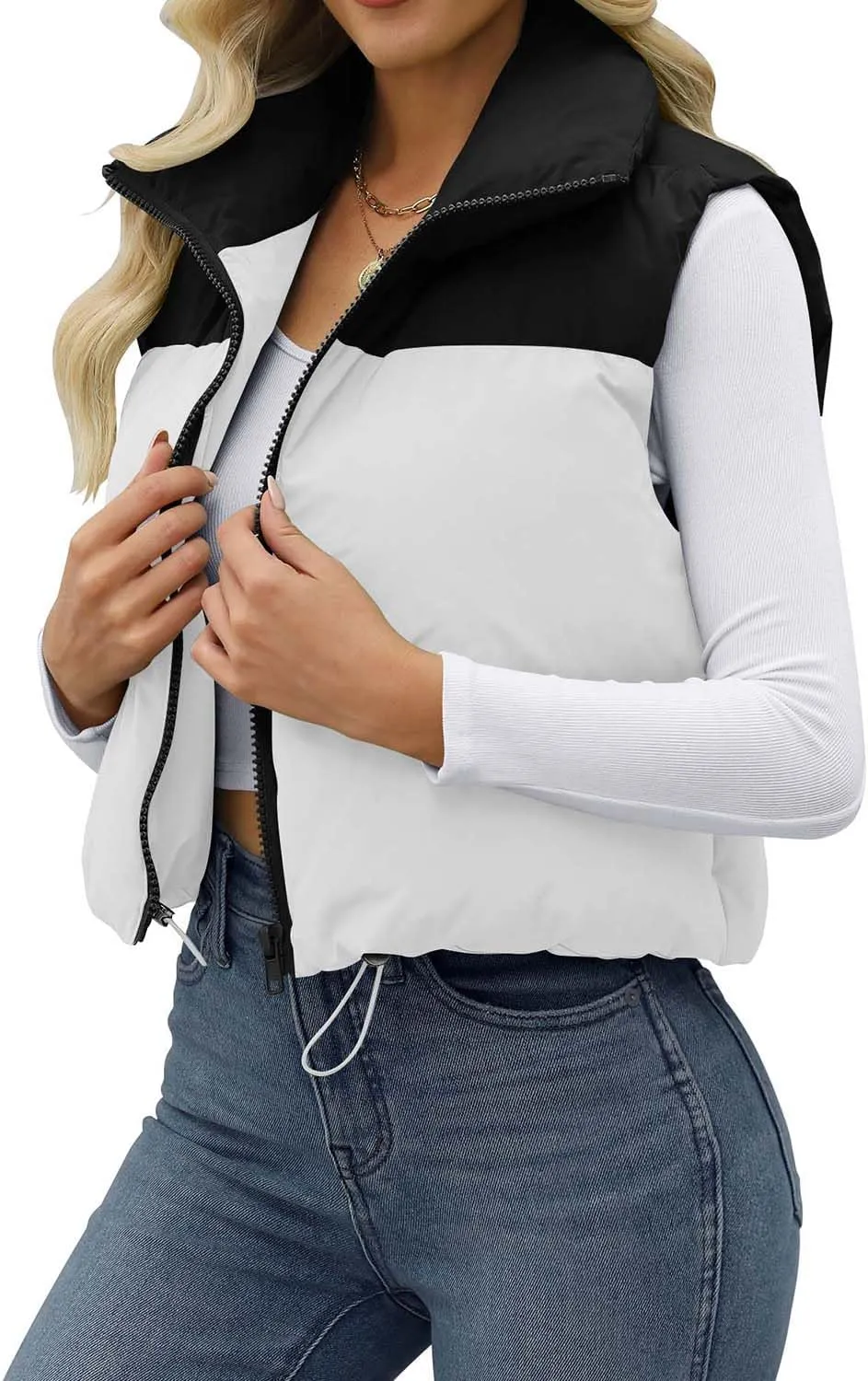 JZC Women's Crop Puffer Vest Lightweight Sleeveless Jacket 2024 Fashion Winter Outerwear Padded Gilet