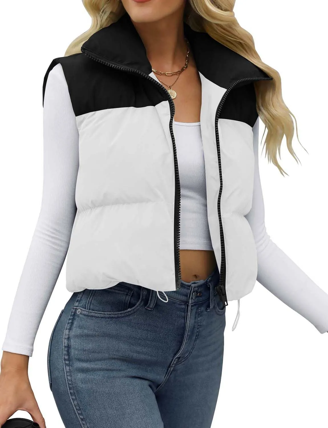 JZC Women's Crop Puffer Vest Lightweight Sleeveless Jacket 2024 Fashion Winter Outerwear Padded Gilet