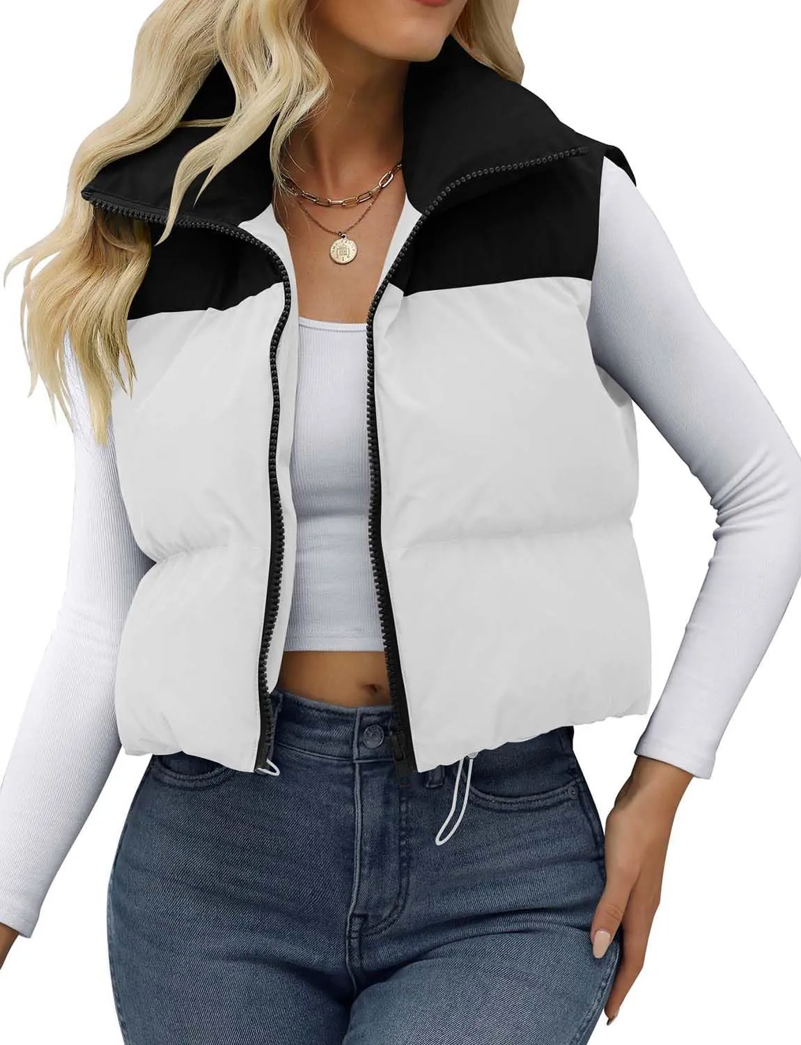 JZC Women's Crop Puffer Vest Lightweight Sleeveless Jacket 2024 Fashion Winter Outerwear Padded Gilet