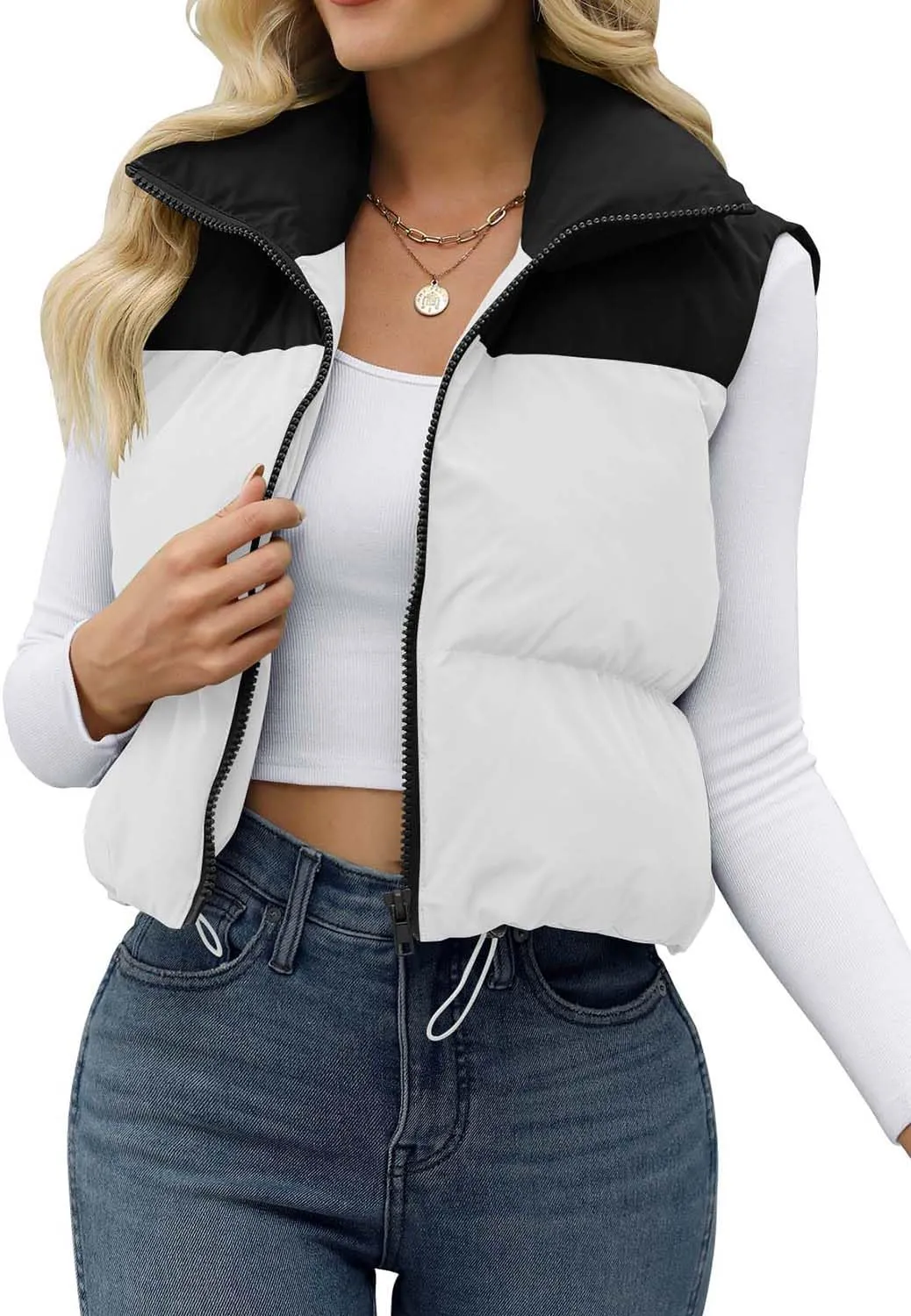 JZC Women's Crop Puffer Vest Lightweight Sleeveless Jacket 2024 Fashion Winter Outerwear Padded Gilet
