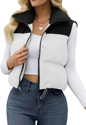 JZC Women's Crop Puffer Vest Lightweight Sleeveless Jacket 2024 Fashion Winter Outerwear Padded Gilet