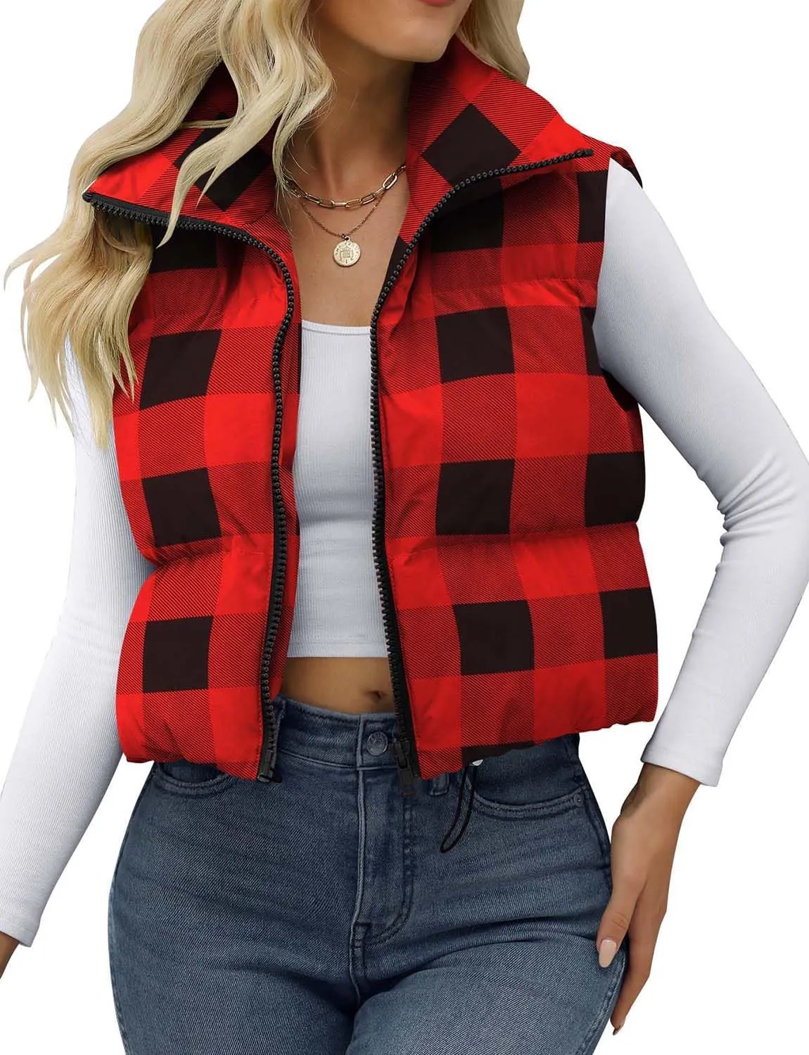 JZC Women's Crop Puffer Vest Lightweight Sleeveless Jacket 2024 Fashion Winter Outerwear Padded Gilet