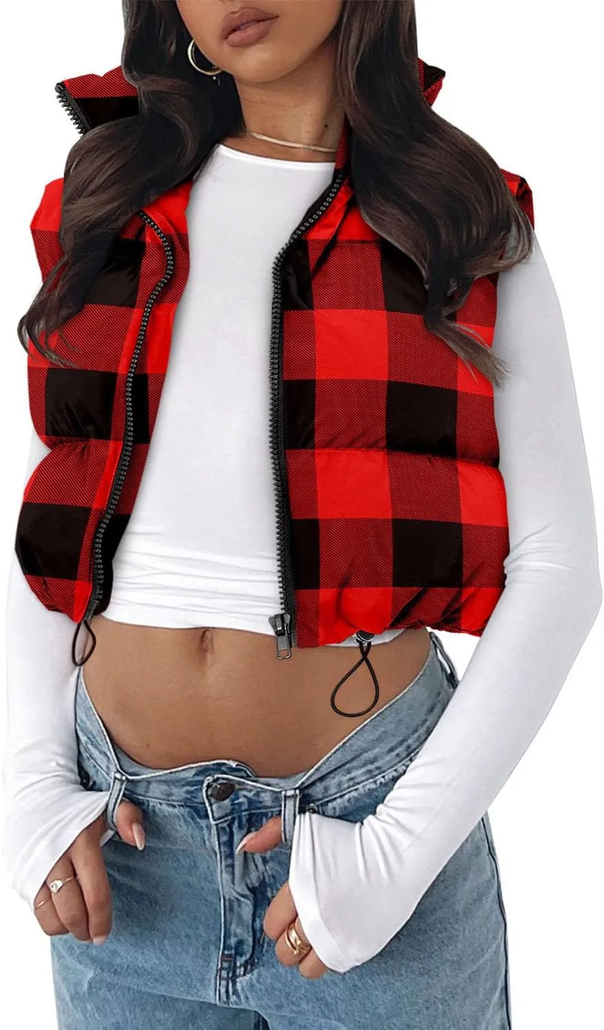 JZC Women's Crop Puffer Vest Lightweight Sleeveless Jacket 2024 Fashion Winter Outerwear Padded Gilet