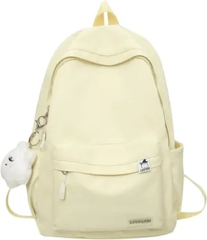 Kawaii Backpack with Cute Accessories Aesthetic 15.6 Inch Laptop Backpack Plush Pendant (Yellow)