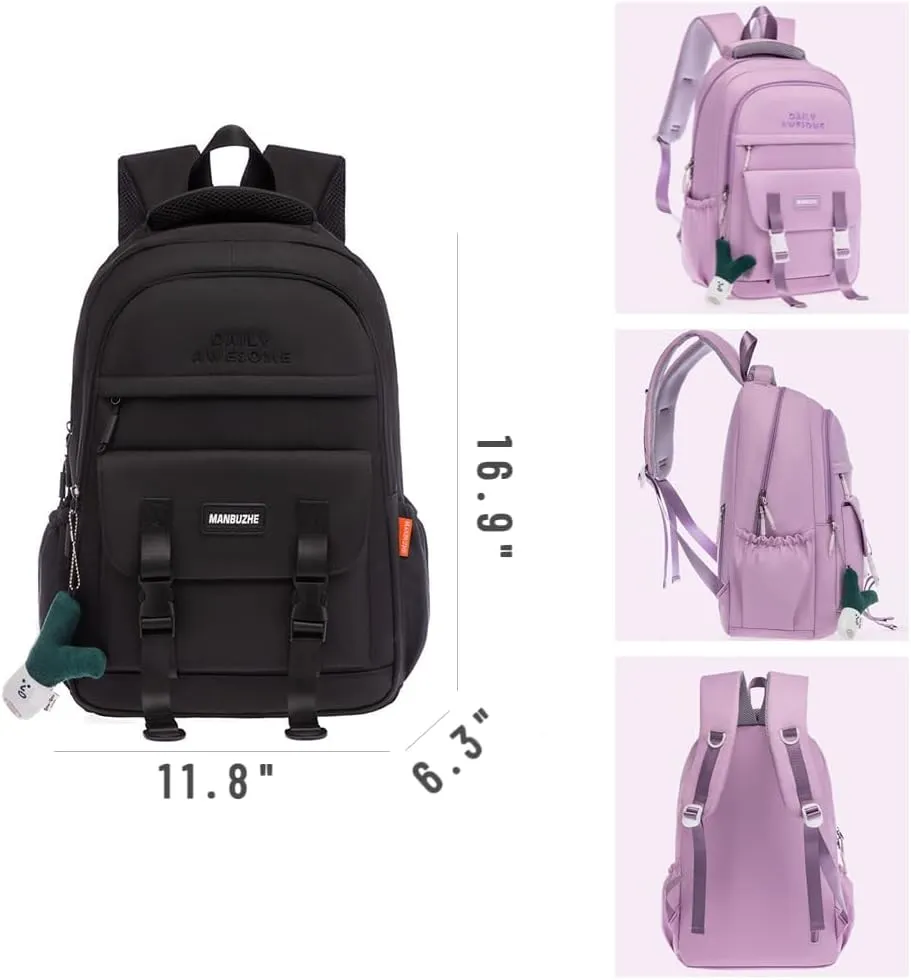 Kawaii Backpack with Cute Pendant Accessories Aesthetic Casual Travel Backpack Unisex 20L (black)