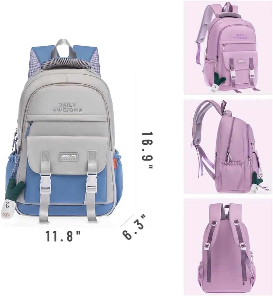 Kawaii Backpack with Cute Pendant Accessories Aesthetic Casual Travel Backpack Unisex 20L (grey)