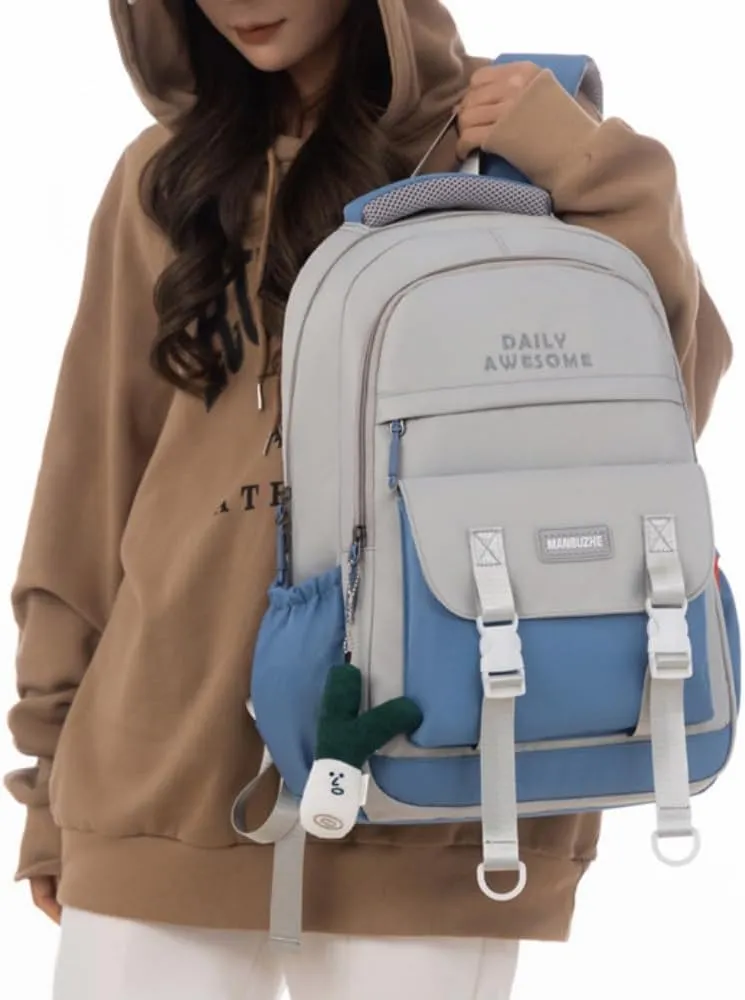 Kawaii Backpack with Cute Pendant Accessories Aesthetic Casual Travel Backpack Unisex 20L (grey)