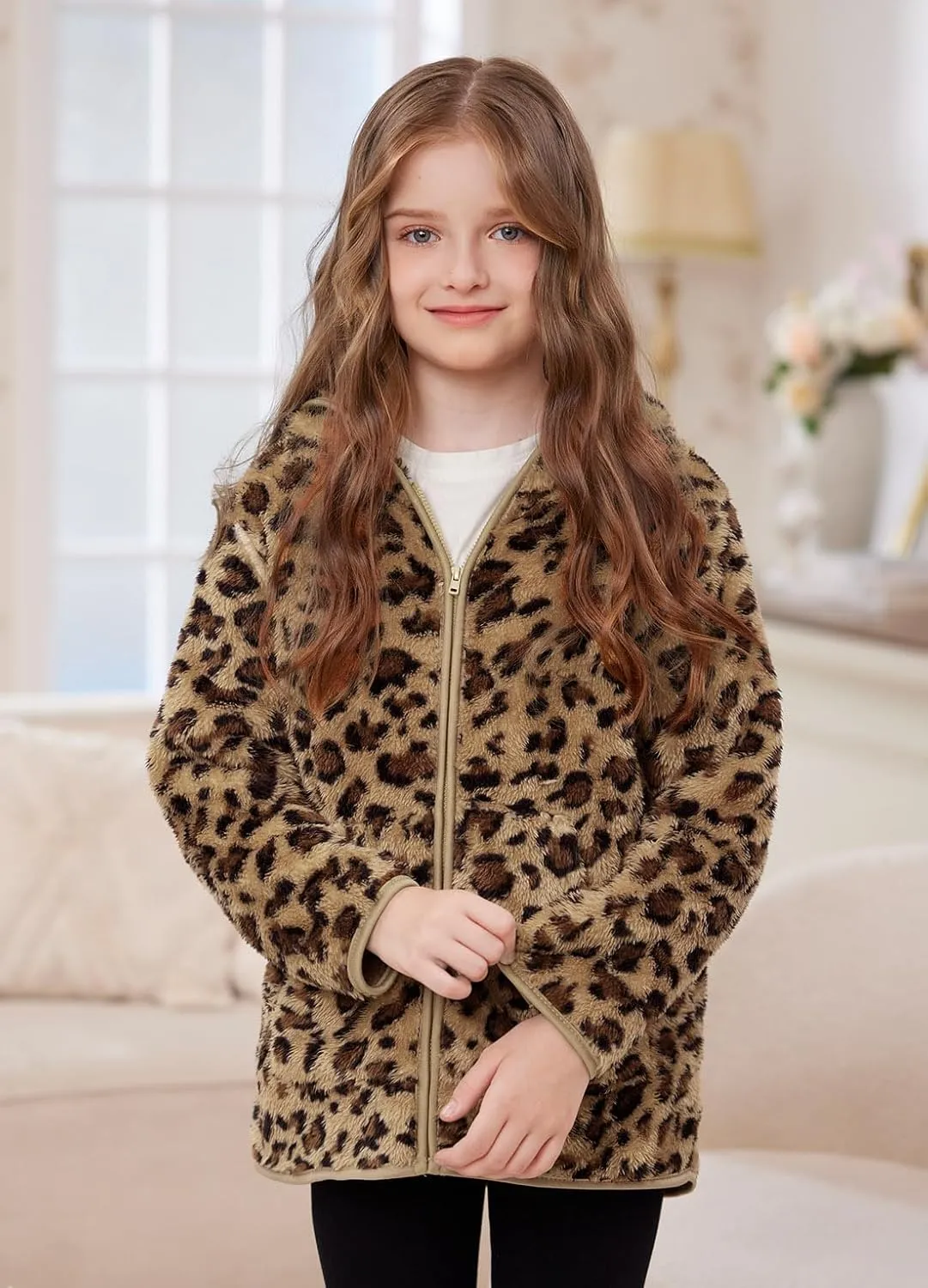 Kids Winter Full Zip Sherpa Long Sleeve Solid Fleece Hoodie Jacket with Pocket 3-12 Years
