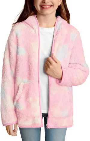 Kids Winter Full Zip Sherpa Long Sleeve Solid Fleece Hoodie Jacket with Pocket 3-12 Years