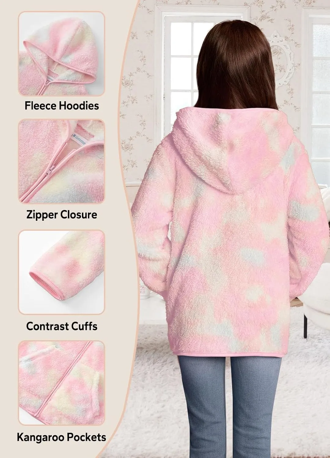Kids Winter Full Zip Sherpa Long Sleeve Solid Fleece Hoodie Jacket with Pocket 3-12 Years