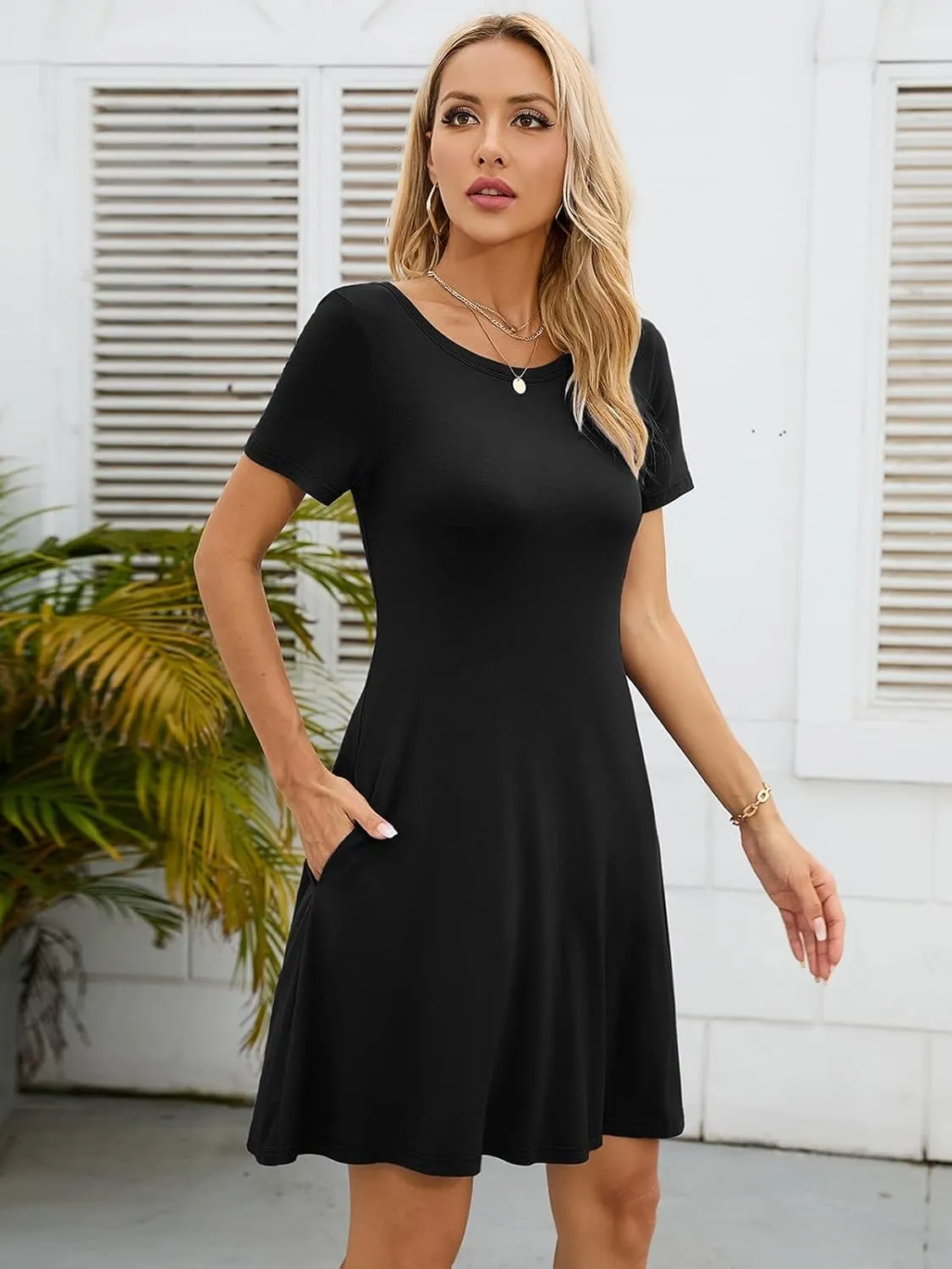 KORSIS Summer Dresses for Women Casual T Shirt Dresses Swing Flowy Beach Vacation Sundress with Pockets