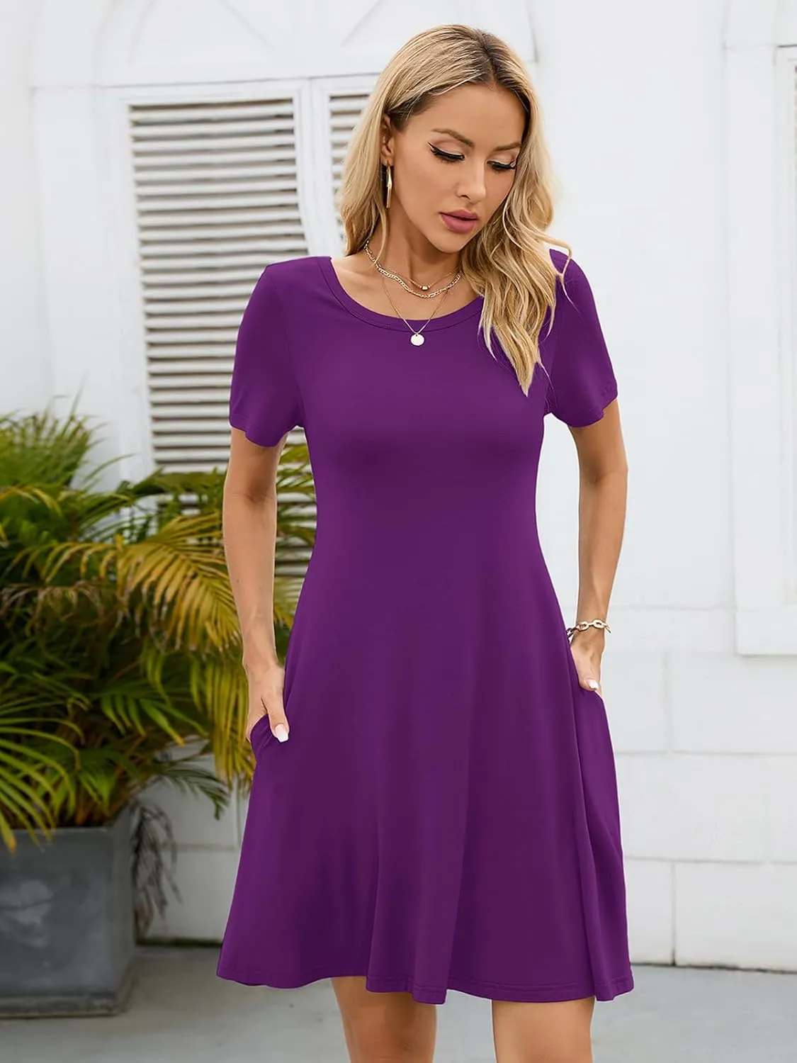KORSIS Summer Dresses for Women Casual T Shirt Dresses Swing Flowy Beach Vacation Sundress with Pockets