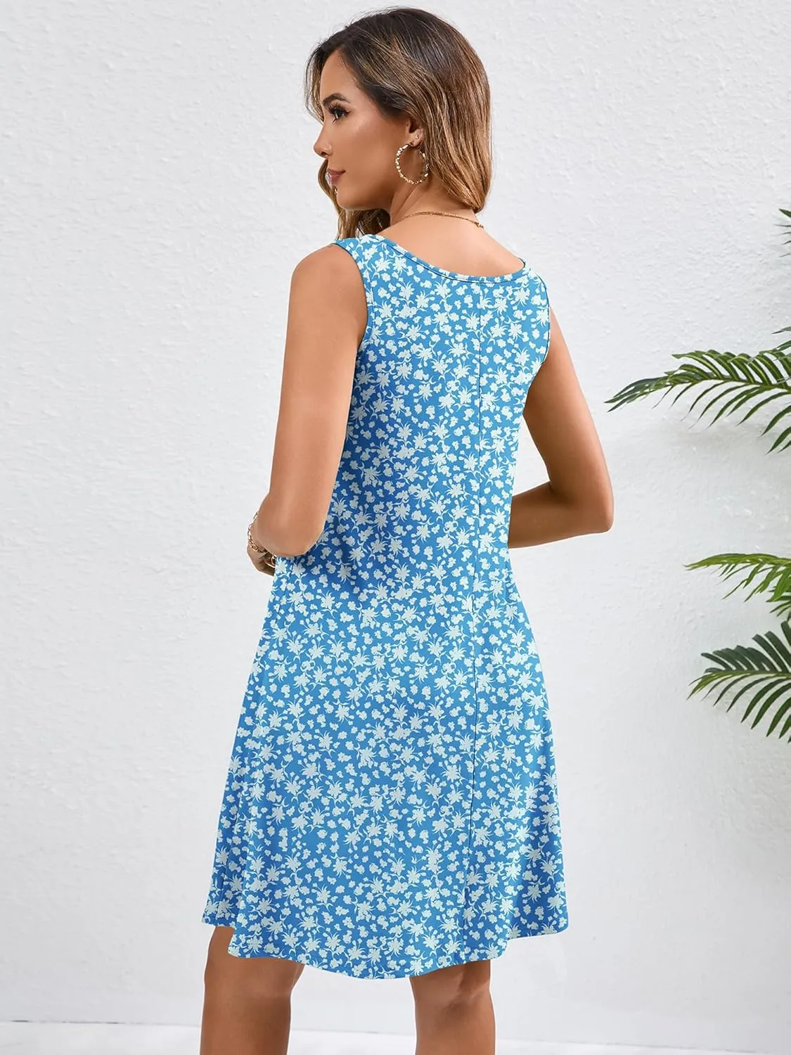 KORSIS Summer Dresses for Women Casual T Shirt Tank Dresses Sleeveless Swing Flowy Ladies Beach Vacation Sundress with Pocket
