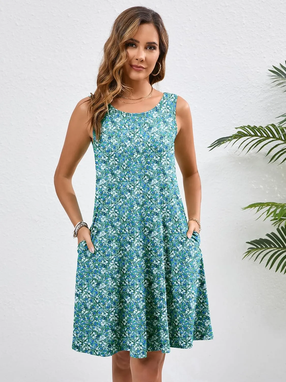 KORSIS Summer Dresses for Women Casual T Shirt Tank Dresses Sleeveless Swing Flowy Ladies Beach Vacation Sundress with Pocket