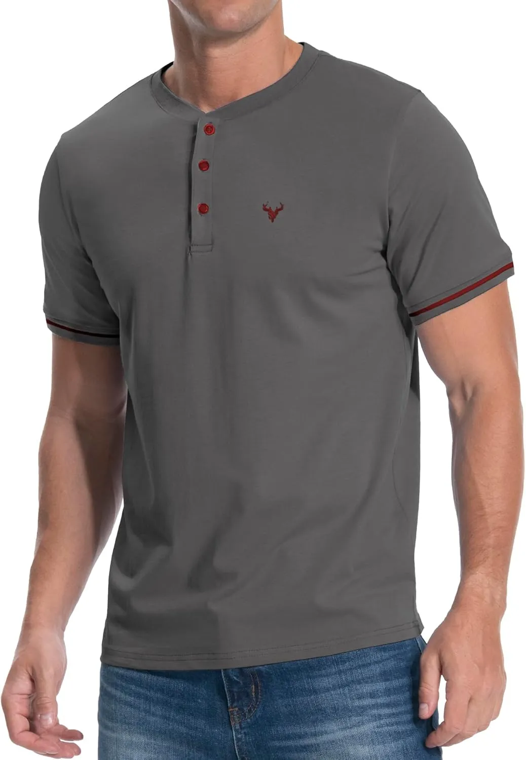 KUYIGO Men's Henley Shirts Short Sleeve Casual Button Cotton Embroidery Fashion Lightweight T-Shirts Tops