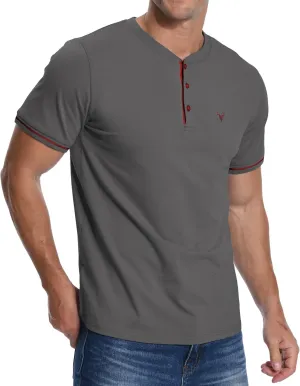 KUYIGO Men's Henley Shirts Short Sleeve Casual Button Cotton Embroidery Fashion Lightweight T-Shirts Tops