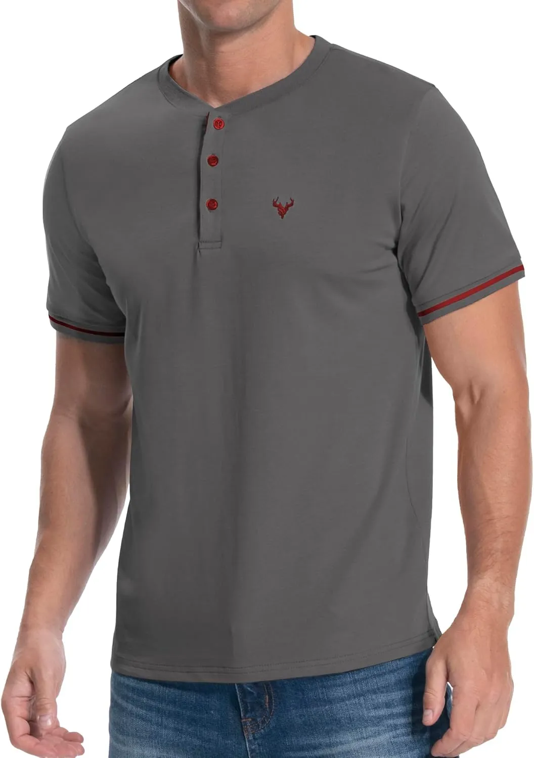 KUYIGO Men's Henley Shirts Short Sleeve Casual Button Cotton Embroidery Fashion Lightweight T-Shirts Tops