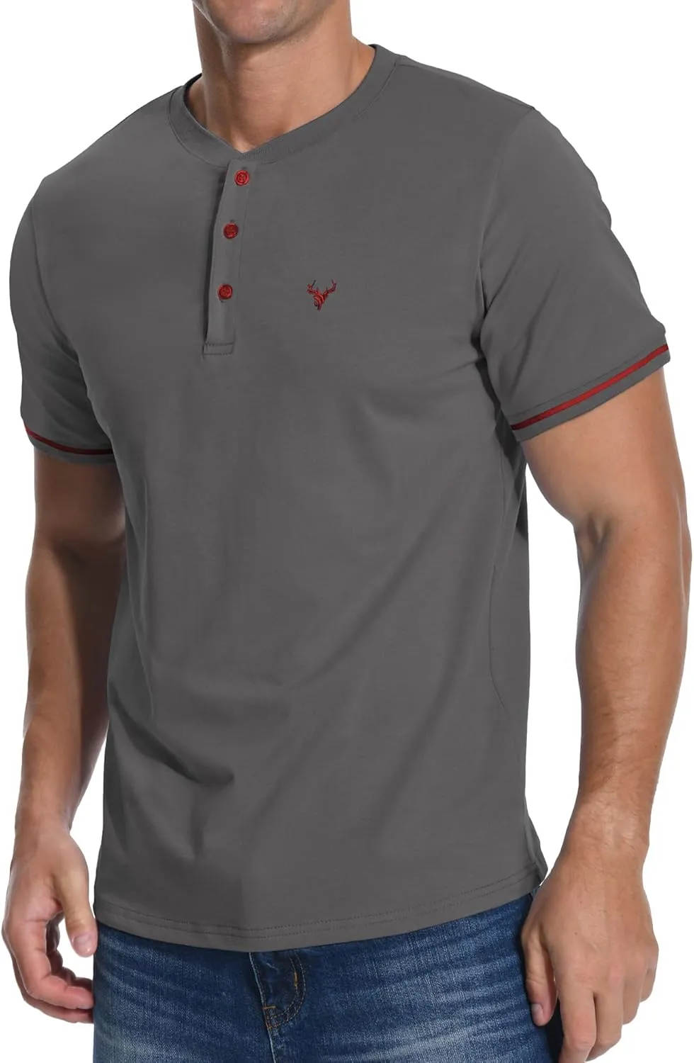 KUYIGO Men's Henley Shirts Short Sleeve Casual Button Cotton Embroidery Fashion Lightweight T-Shirts Tops