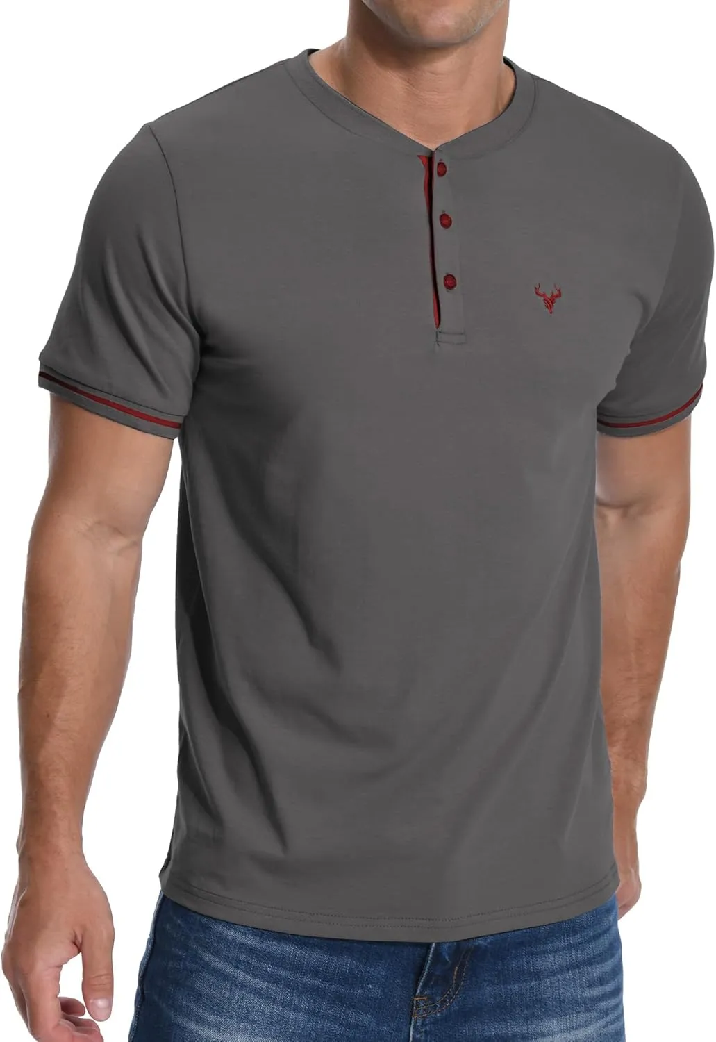 KUYIGO Men's Henley Shirts Short Sleeve Casual Button Cotton Embroidery Fashion Lightweight T-Shirts Tops