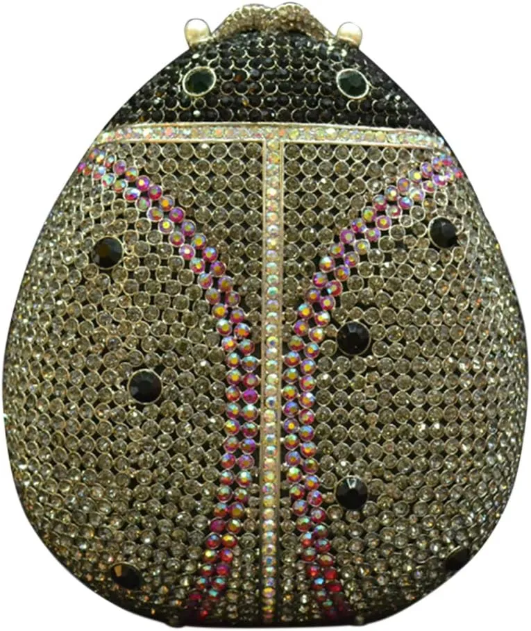 Ladies Chain Purse Rhinestone Evening-Bag Wedding Clutch Luxury Handbag Beetle