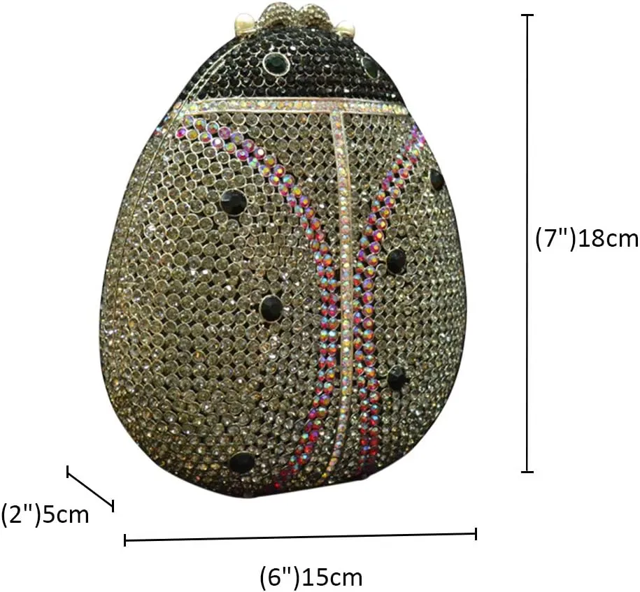 Ladies Chain Purse Rhinestone Evening-Bag Wedding Clutch Luxury Handbag Beetle