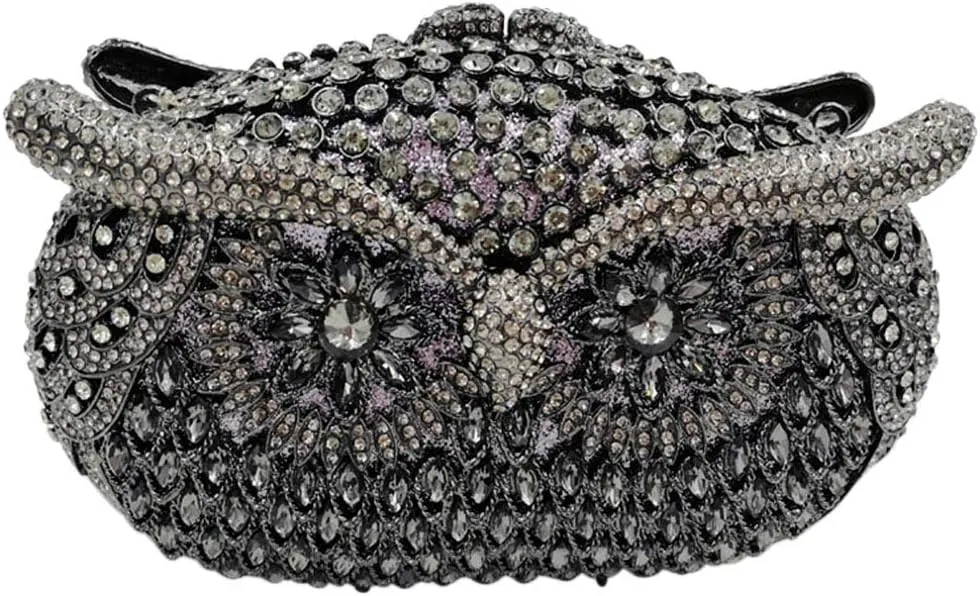 Ladies Elegant Evening-Bag Chain Crystal Clutch-Purse Wedding Handbag Party Owl