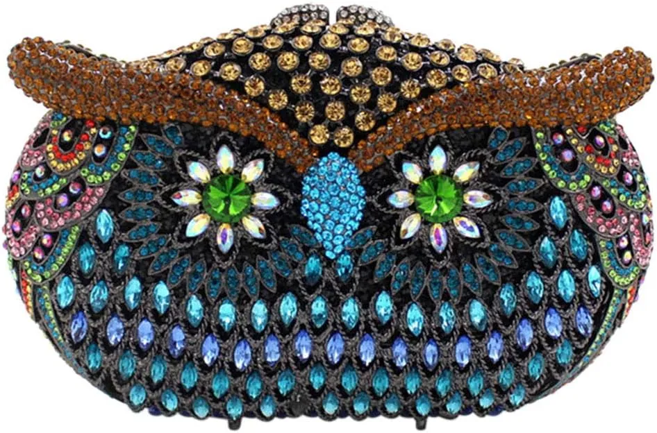 Ladies Elegant Evening-Bag Chain Crystal Clutch-Purse Wedding Handbag Party Owl