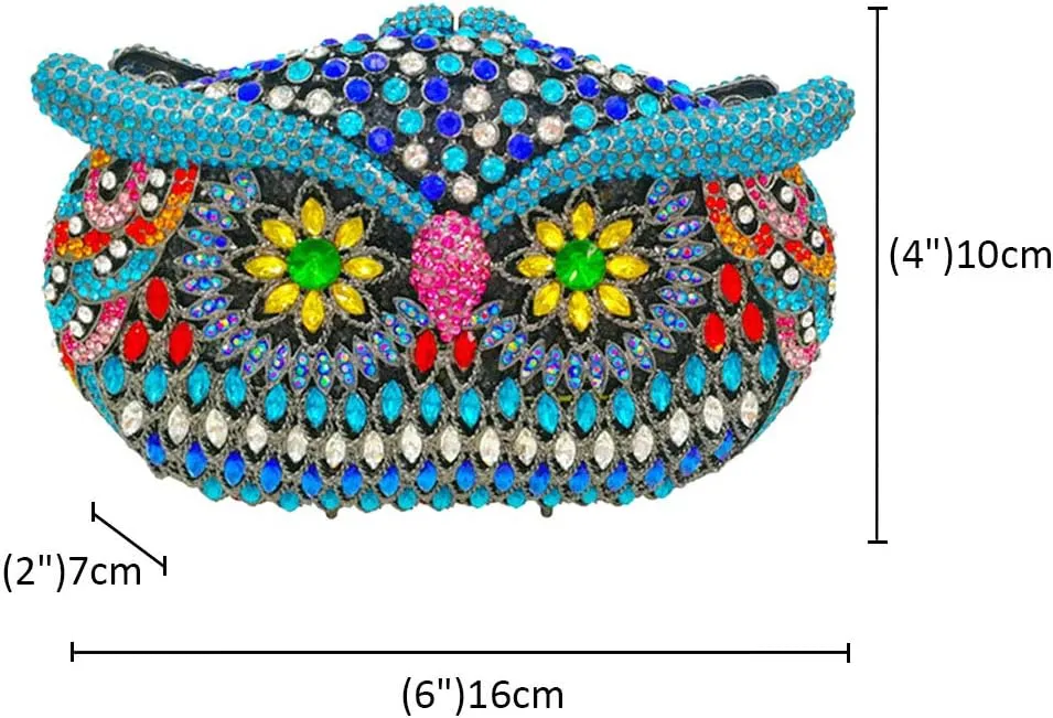 Ladies Elegant Evening-Bag Chain Crystal Clutch-Purse Wedding Handbag Party Owl