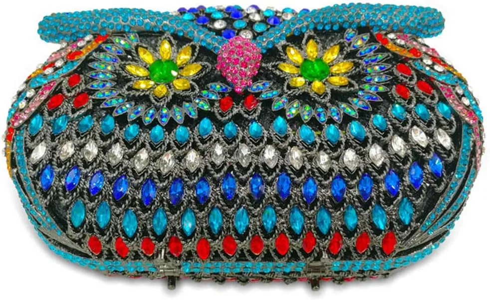 Ladies Elegant Evening-Bag Chain Crystal Clutch-Purse Wedding Handbag Party Owl