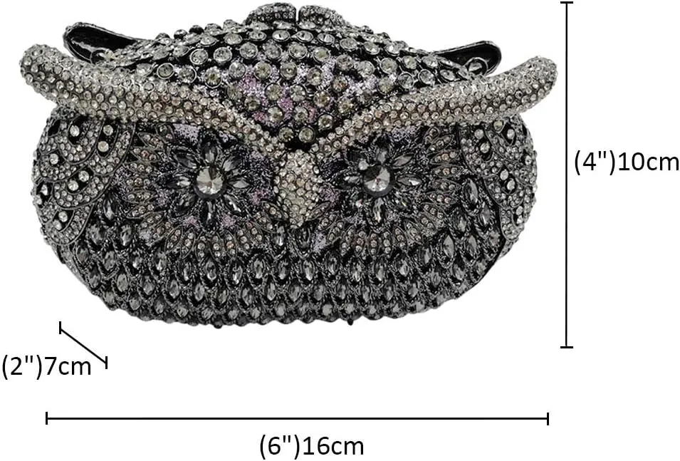 Ladies Elegant Evening-Bag Chain Crystal Clutch-Purse Wedding Handbag Party Owl