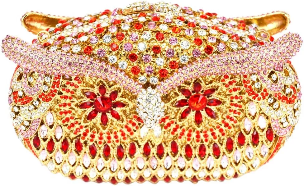 Ladies Elegant Evening-Bag Chain Crystal Clutch-Purse Wedding Handbag Party Owl