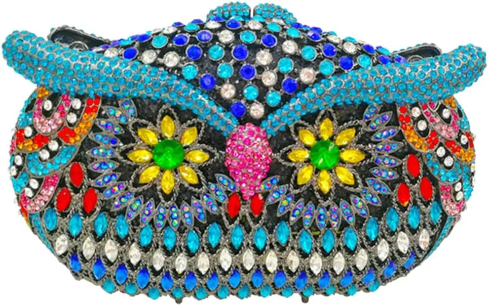 Ladies Elegant Evening-Bag Chain Crystal Clutch-Purse Wedding Handbag Party Owl