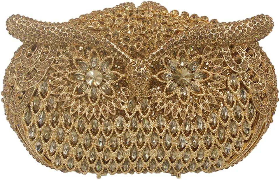 Ladies Elegant Evening-Bag Chain Crystal Clutch-Purse Wedding Handbag Party Owl