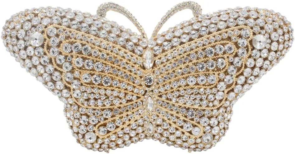 Ladies Luxury-Handbag Rhinestone Evening-Bag Chain Wedding Clutch-Purse Butterfly