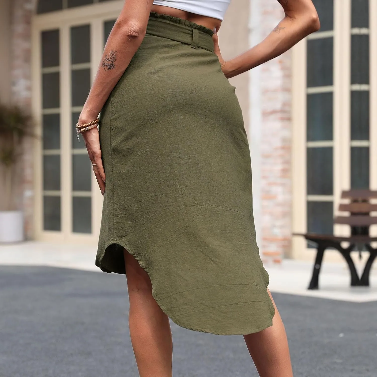 Ladies Skirts for Women Loose Fit High Cut Tie Knot Plain Maxi Long Midi Knee Length 2025 Fashion