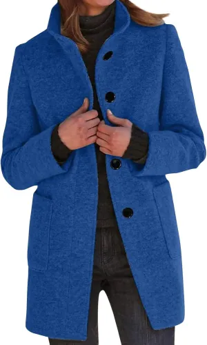 Ladies Solid Color Jacket Winter Button Up Trendy Long Sleeve Hooded 2024 Tweed Jacket Loose Comfy Outerwear With Pocket