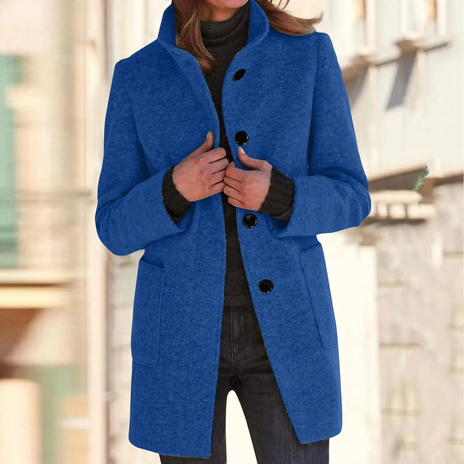 Ladies Solid Color Jacket Winter Button Up Trendy Long Sleeve Hooded 2024 Tweed Jacket Loose Comfy Outerwear With Pocket
