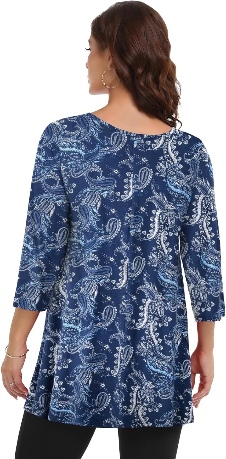 LARACE Plus Size Tops for Women V Neck 3/4 Sleeve Tunic Criss Cross Dress Shirts Casual Fall Blouse for Leggings